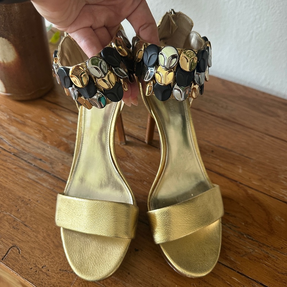 Calvin Klein Gold and Black Embellished Heels